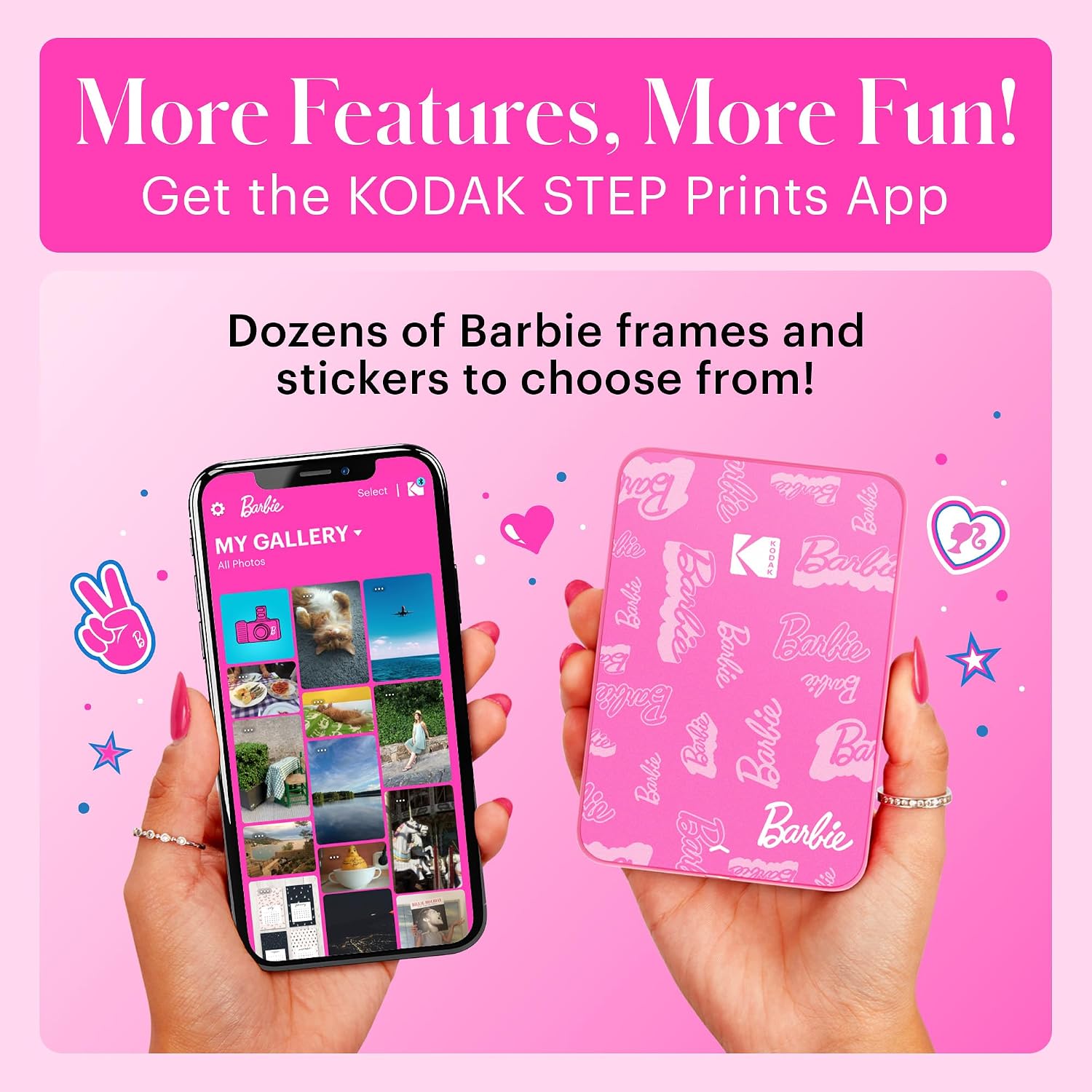 Kodak x Barbie Step Slim Wireless Instant Portable Photo Mobile Printer (Signature Style)+ Barbie Deluxe Camera Case + Barbie Photo Album + Zink Paper (20 Sheets)