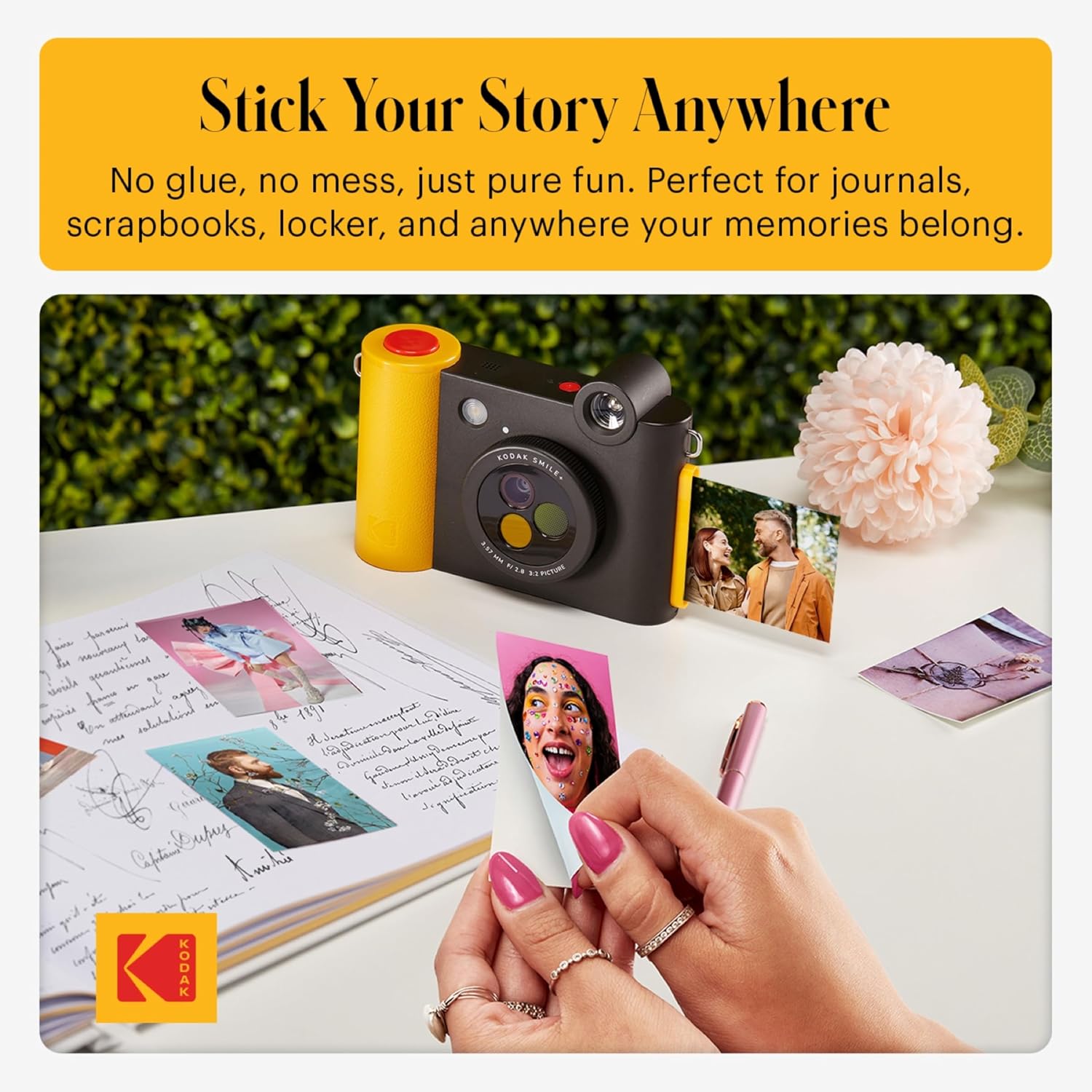 KODAK Smile+ 2-in-1 Digital Instant Print Camera & Photo Printer Gift Bundle + Case + Zink 20pk 2x3 Sticky Back Photo Paper + Album + Sticker Sets + Sticker Frames + Hanging Frames + Markers - Black