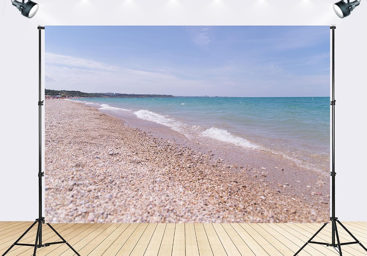 Trykid 20x10ft Pebble Beach Shoreline Backdrop Turquoise Waves Calm Sea Clear Horizon Photography Background Summer Event Coastal Decor Party Decoration Photo Booth Prop Fabric