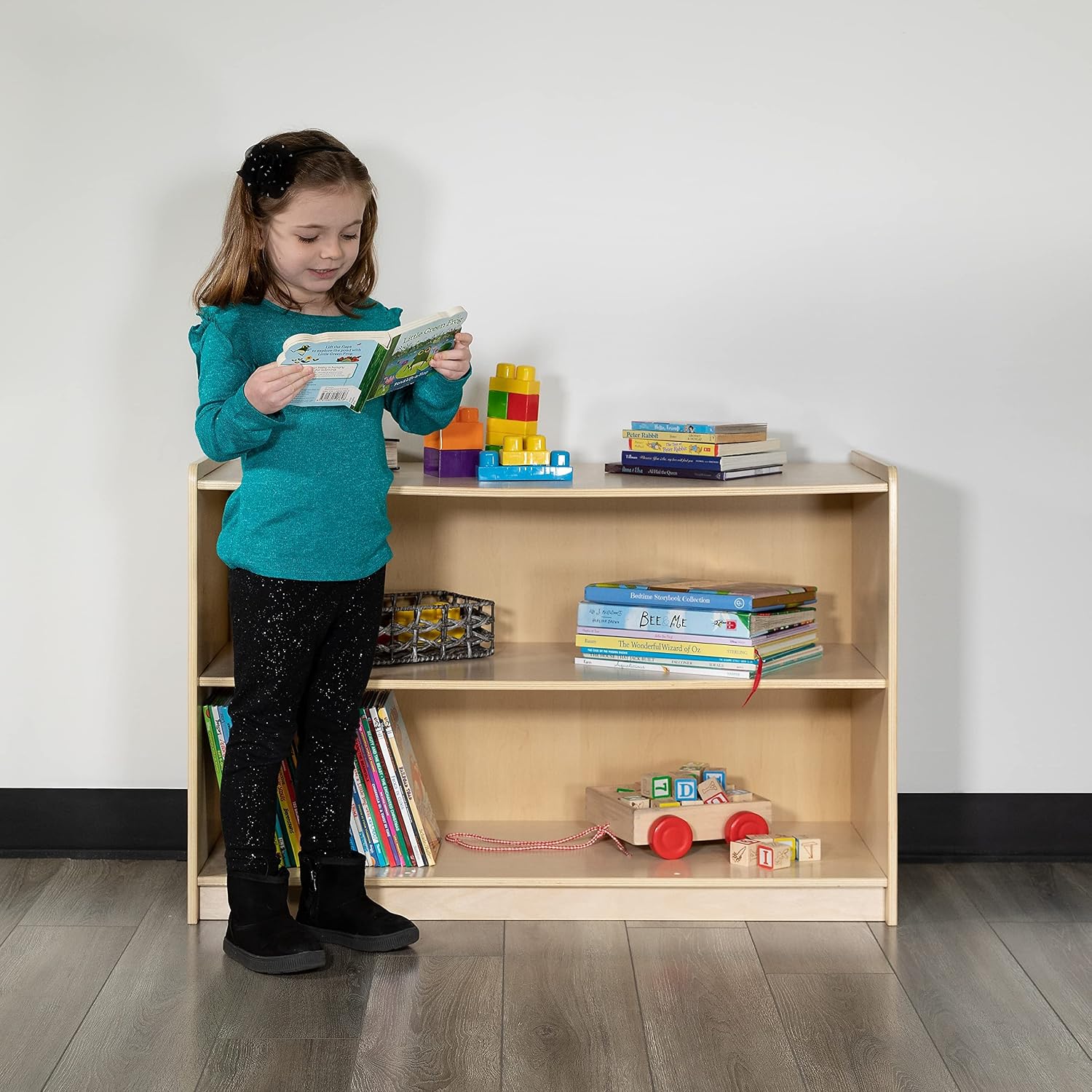 Flash Furniture Hercules Wooden 2 Section School Classroom Storage Cabinet for Commercial or Home Use - Safe, Kid Friendly Design - 24'H x 36'L (Natural)