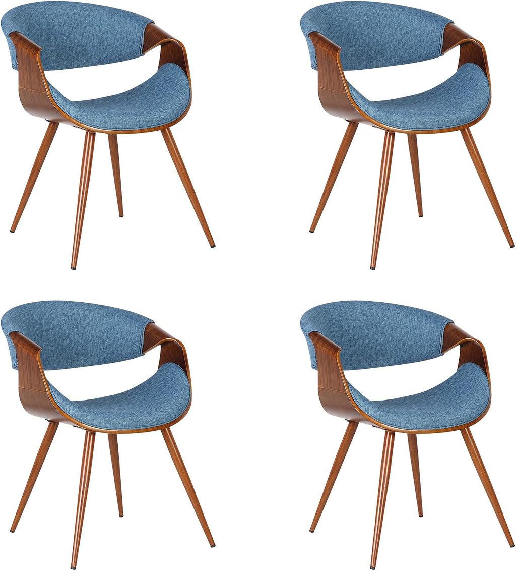 Armen Living Butterfly Mid-Century Dining Chair in Walnut Finish and Blue Fabric - Set of 4