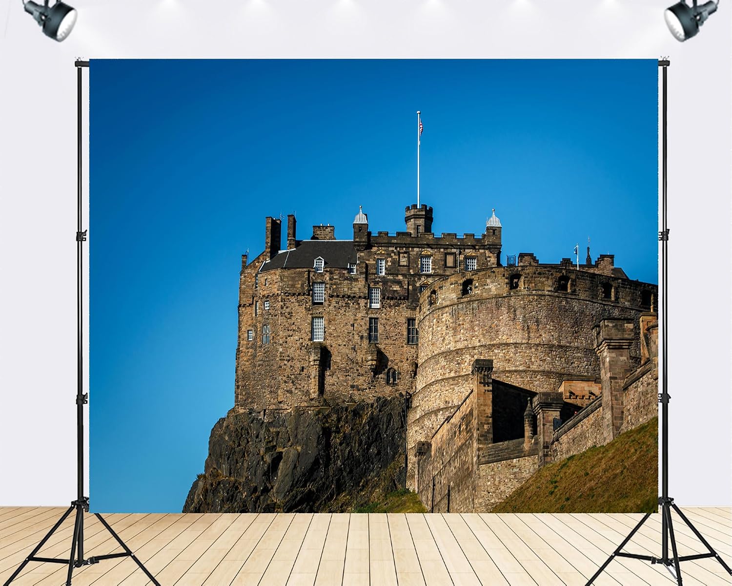 Trykid 20x10ft Edinburgh Castle Backdrop Historic Fortress Rocky Outcrop Clear Blue Sky Stone Architecture Photography Background Travel Event Decor Party Decoration Photo Booth Prop Fabric