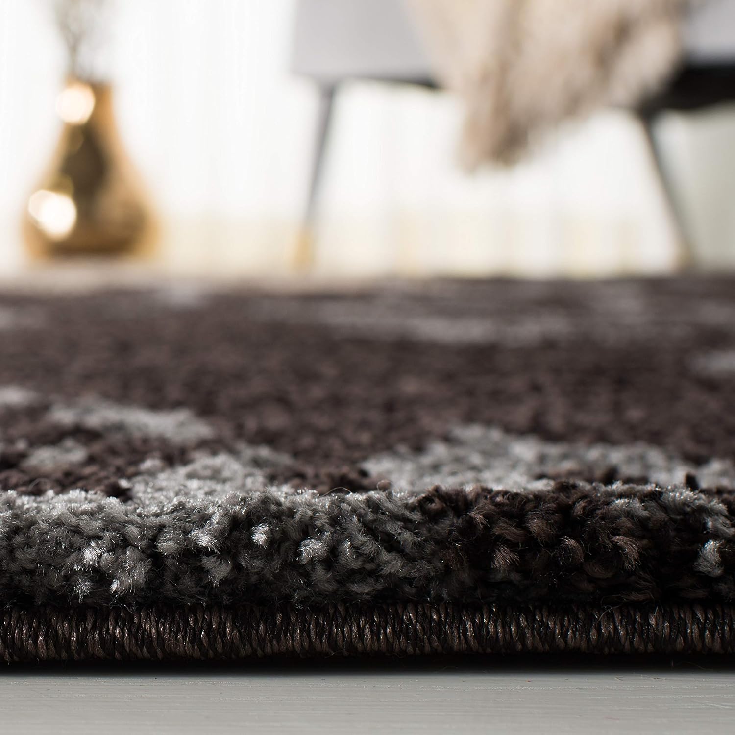 SAFAVIEH Florida Shag Collection Area Rug - 8'6' x 12', Dark Brown & Grey, Floral Design, Non-Shedding & Easy Care, 1.2-inch Thick Ideal for High Traffic Areas in Living Room, Bedroom (SG456-2880)