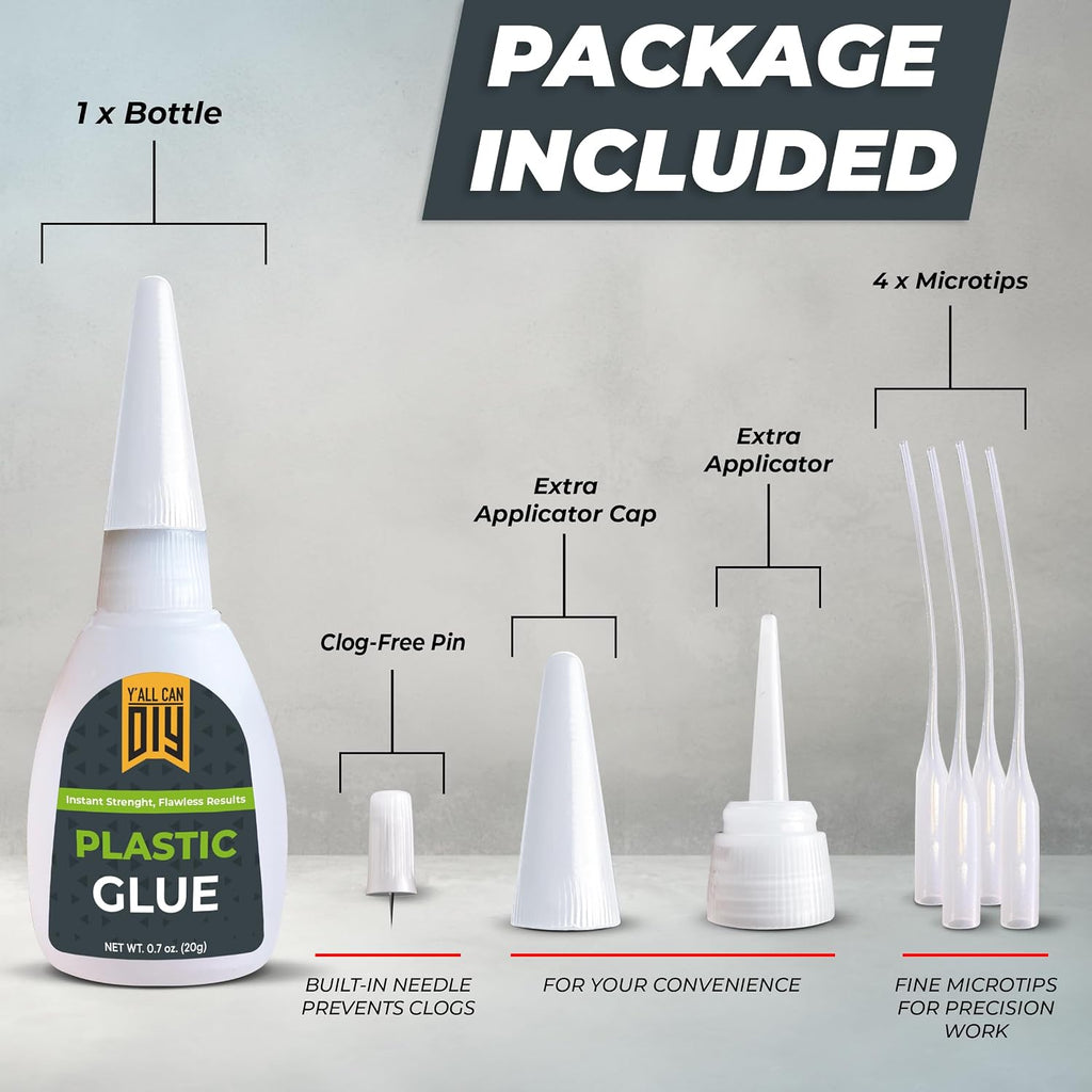 Plastic Glue for Models, Miniatures, Legos, PLA & 3D Printing Repair – Fast Setting Heavy Duty Strong Super Glue for Plastic 20g (144 Pack)