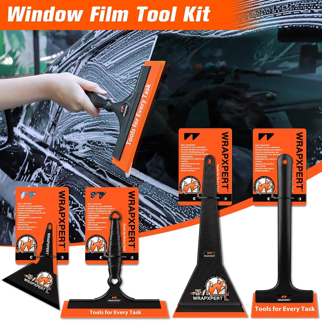 WRAPXPERT Window Tinting Tools for Windshield/Rear Glass Film Install and Clean Includes Bulldozer Squeegee, Window Scraper, Felt Squeegee, Small PPF, Utility Knife, Vinyl Wrap Cutter