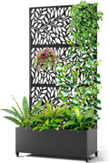 Metal Raised Garden Bed with Trellis, 2 in 1 Trellis with Planter Box & Privacy Screen for Climbing Plants, Vine, Outdoor Standing Flower Beds with Drainage Holes, 35.4'L x 15.7'W x 70.10'H,(Black)