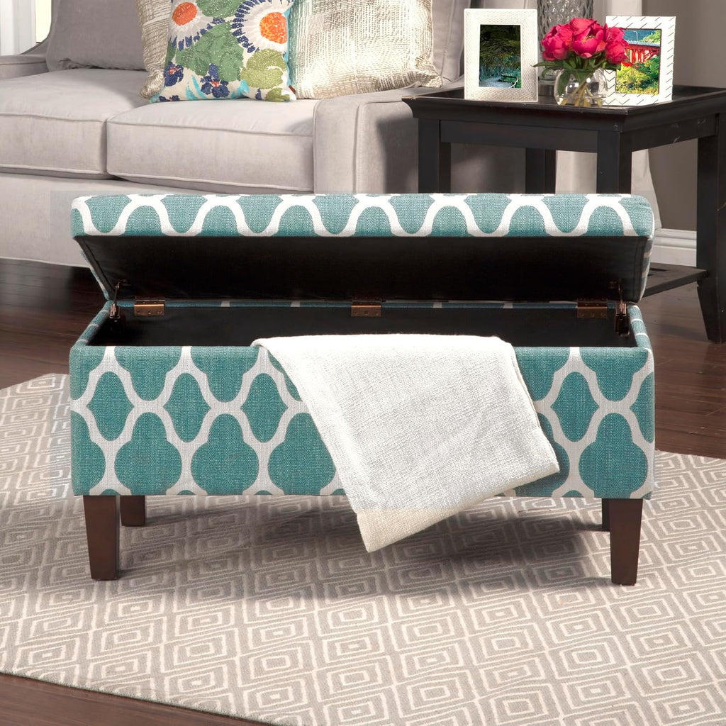 HomePop 36' Storage Ottoman Bench with Hinged Lid - Teal Geometric