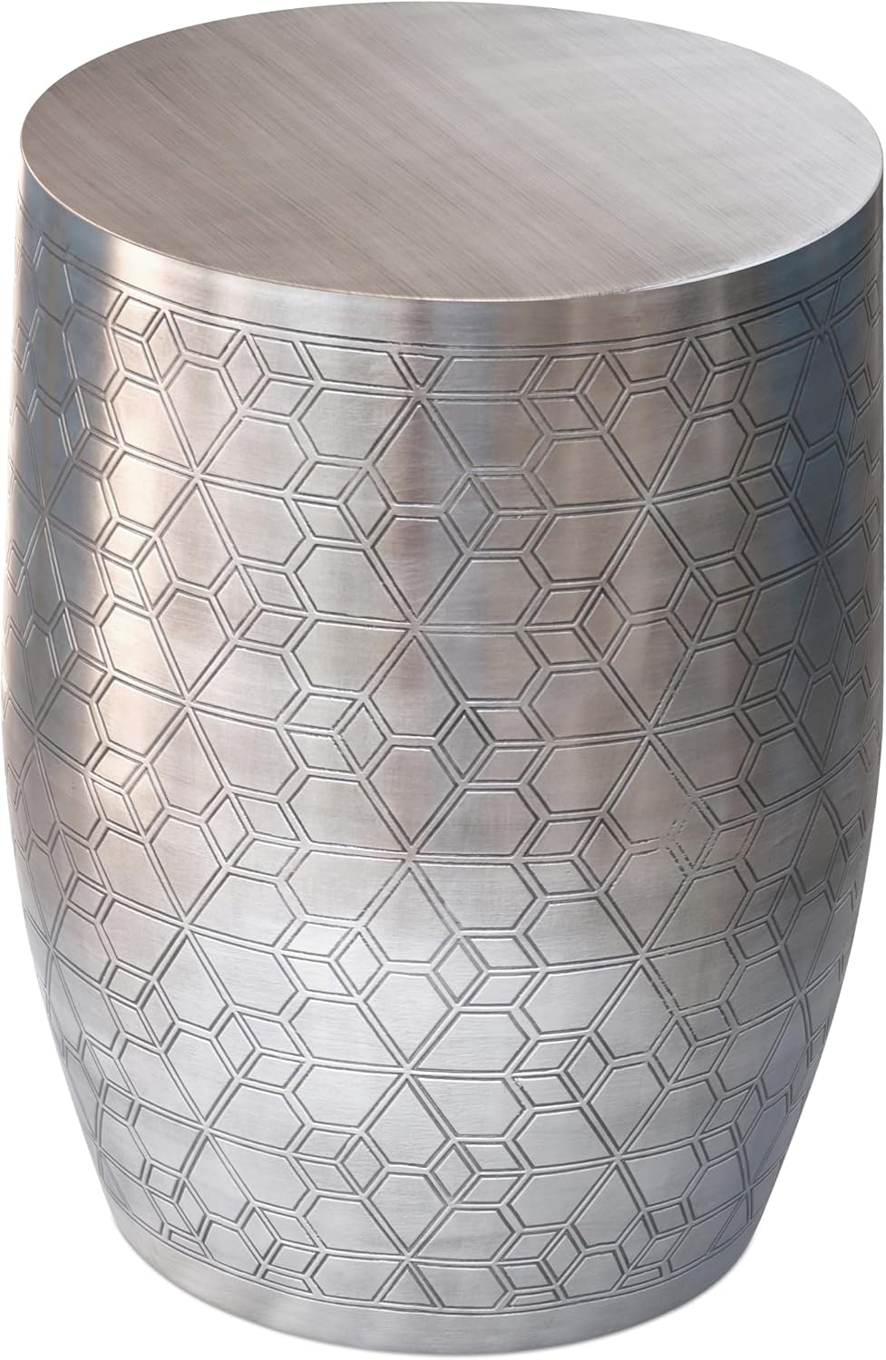 SIMPLIHOME Johnsen Metal Table - 15 inch Wide Solid Iron Round Accent Table in Antique Silver, Boho Side or End Table for Living Room or Bedroom with Etched Geometric Pattern, Assembled