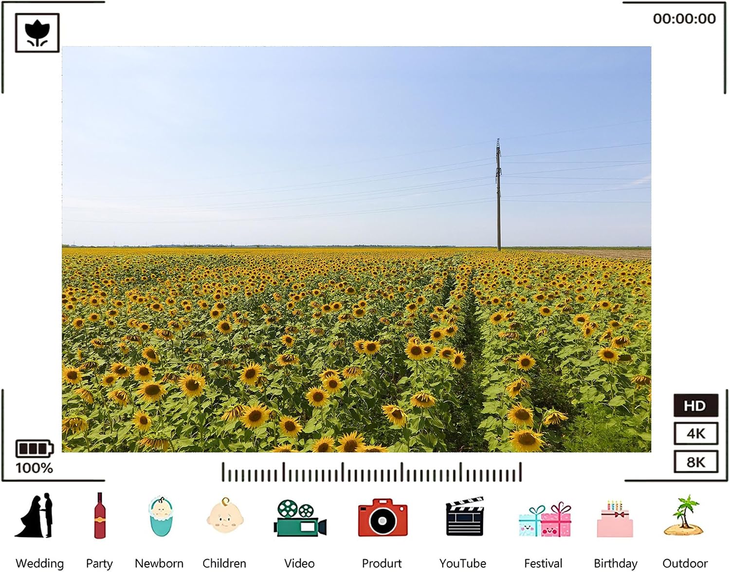 Trykid 20x10ft Sunflower Field Backdrop Golden Blooms Clear Blue Sky Landscape Photography Background Summer Outdoor Party Decoration Farm Event Photo Booth Prop Fabric