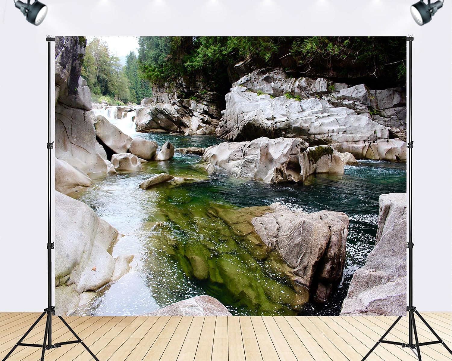 Trykid 20x10ft Forest River Gorge Backdrop Clear Turquoise Water Rocky Canyon Landscape Photography Background Outdoor Adventure Party Decoration Nature Lover Photo Booth Prop Fabric