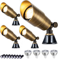 LumStory 4-Pack Solid Brass Landscape Light Low Voltage 12V Outdoor Brass Landscape Spotlight with 5W MR16 LED Bulb 3000K Warm White, IP65 Waterproof Landscape Up Lighting for Tree Garden Yard Pathway