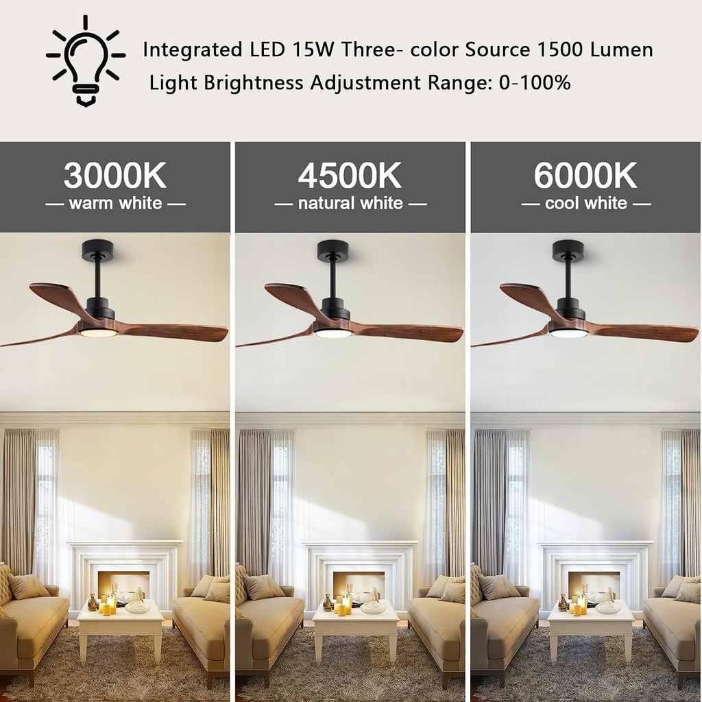 60' Ceiling Fans with Lights with Remote Control, Indoor Outdoor Wooden Ceiling Fan with 3 Wooden Blades for Patio, Living Room, Office, Farmhouse, etc. (Black + Walnut)…