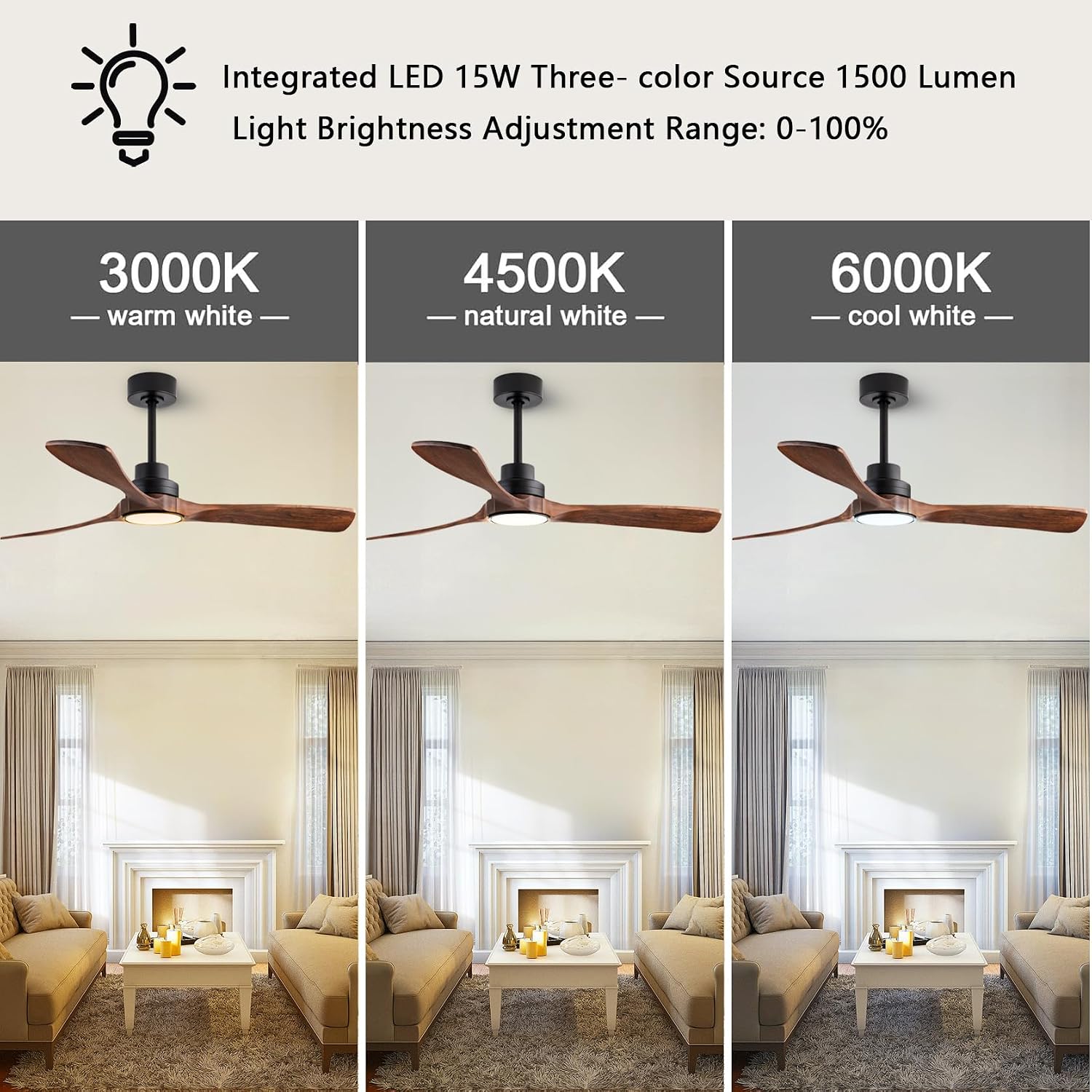 60' Ceiling Fans with Lights with Remote Control, Indoor Outdoor Wooden Ceiling Fan with 3 Wooden Blades for Patio, Living Room, Office, Farmhouse, etc. (Black + Walnut)…