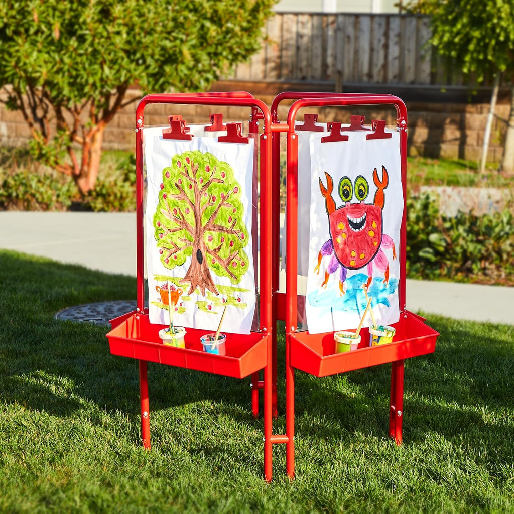 Colorations 4WAPE Adjustable Indoor-Outdoor Metal Frame Easel with Paint-on Acrylic Panels for Four Children