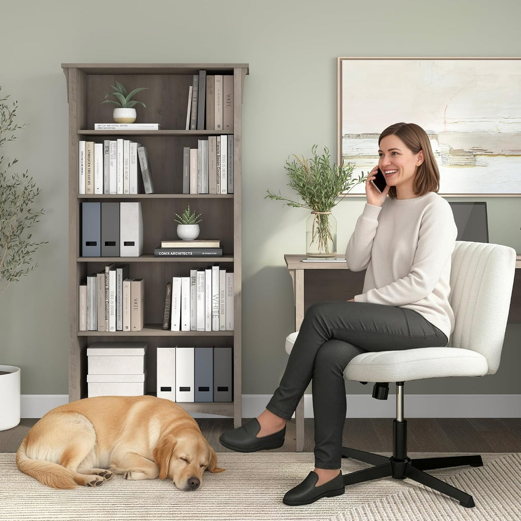 Bush Home Salinas 5 Shelf Bookcase in Driftwood Gray, Tall Bookshelf, Large Book Shelf for Living Room, Home Office, or Entryway