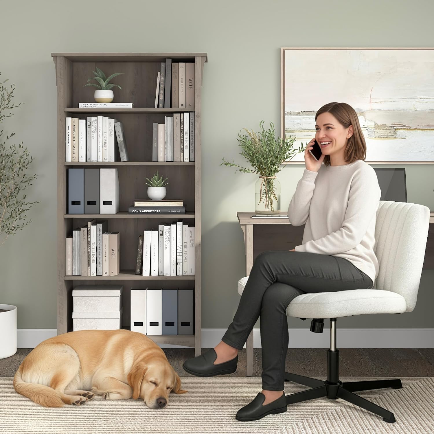 Bush Home Salinas 5 Shelf Bookcase in Driftwood Gray, Tall Bookshelf, Large Book Shelf for Living Room, Home Office, or Entryway