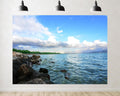 Trykid 20x10ft Tranquil Blue Coastal City Skyline Backdrop Scenic Sea View Rocky Shore Clear Blue Sky Photography Background City Themed Party Decoration Photo Booth Prop Fabric