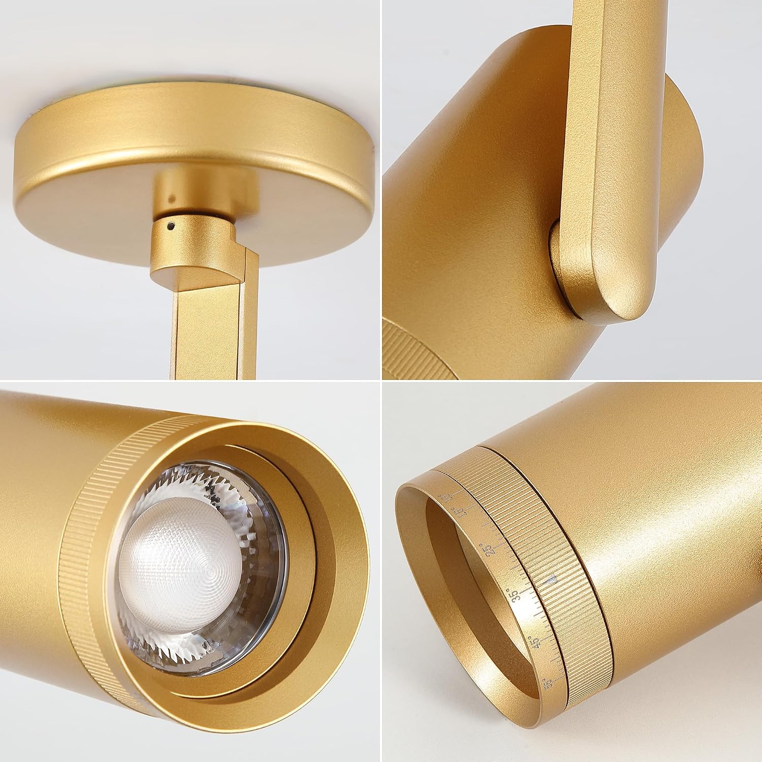 12W LED Gold Dimmable Zoomable Ceiling Spotlight Indoor – Adjustable Surface Mount Accent Light for Corridor, Living Room, Plants & Painting | Warm White 3000K CRI 97, Flicker-Free, 4 Packs