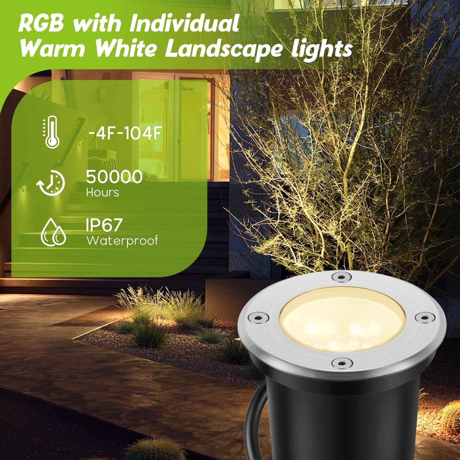 Low Voltage Landscape Lights Christmas 10W RGBW Warm White LED Well Landscape Lighting Waterproof Outdoor 12V-24V Pathway Deck Ground RGB Well Lights (14)