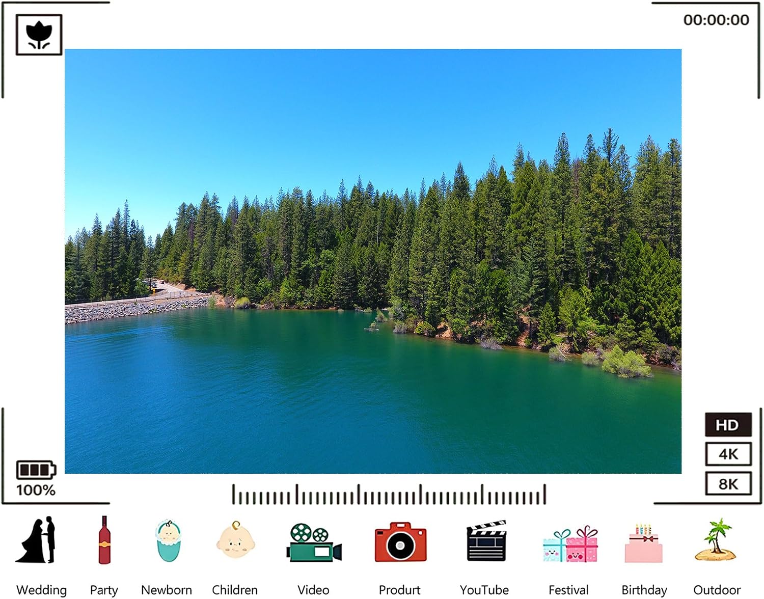 Trykid 20x10ft Emerald Lake Forest Backdrop Turquoise Water Pine Tree Forest Clear Blue Sky Photography Background Outdoor Adventure Party Decoration Photo Booth Prop Fabric