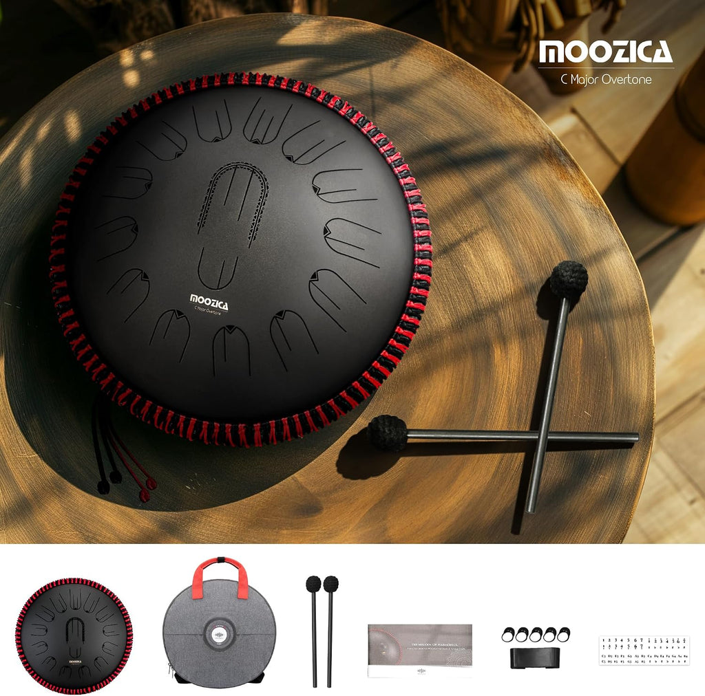 MOOZICA 15 Inch Steel Handpan Tongue Drum - 15 Notes in C Major 432hz Tongue Drum with Octave Overtone Design - Professional Percussion Instrument with Carrying Bag
