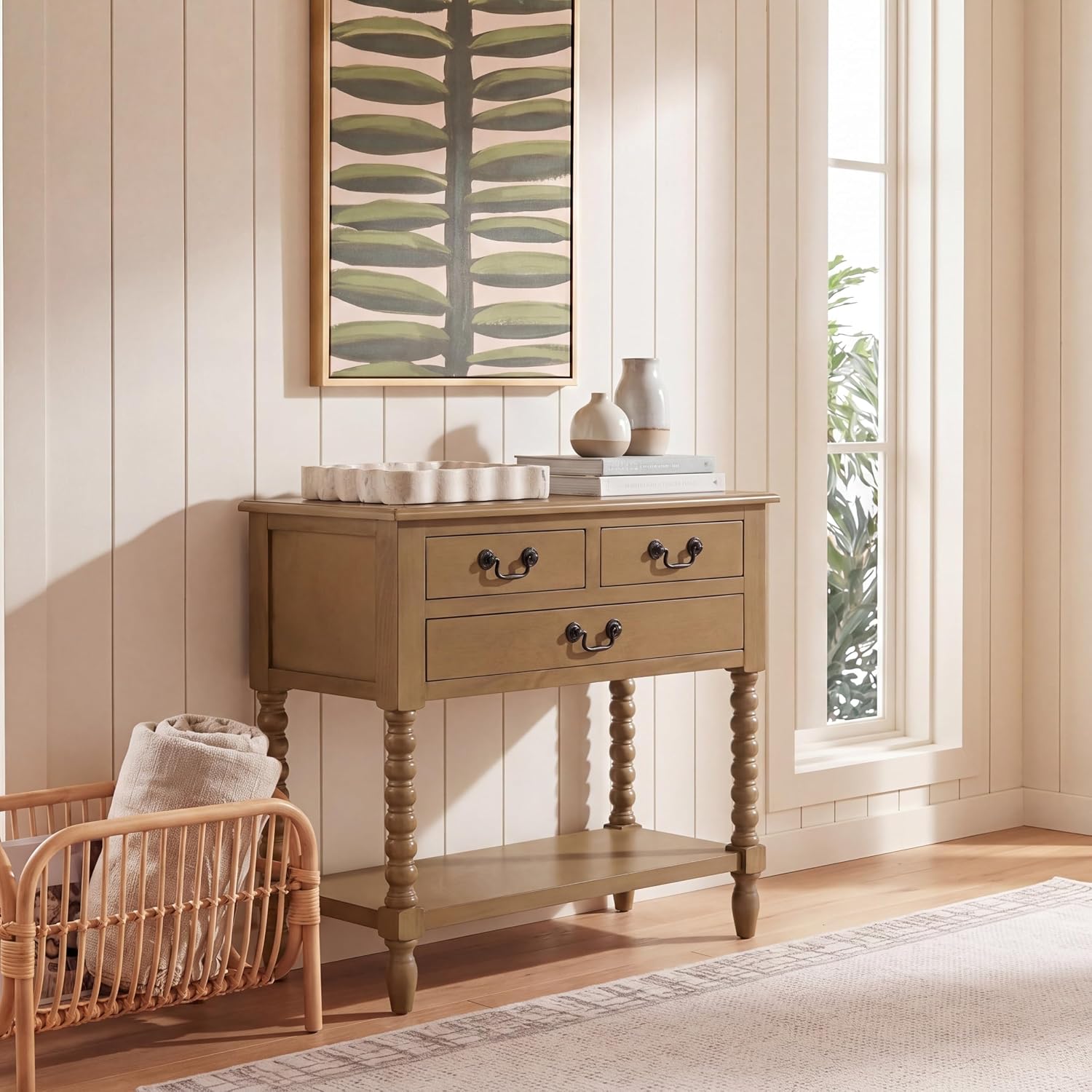 SAFAVIEH Furniture - Athena 3-Drawer Console Table - Desert Brown - Solid Wood - Farmhouse Classic Design - Ideal for Entryway, Living Room, Hallway, 23.5' W x 13' D x 29.5' H (CNS5703F)