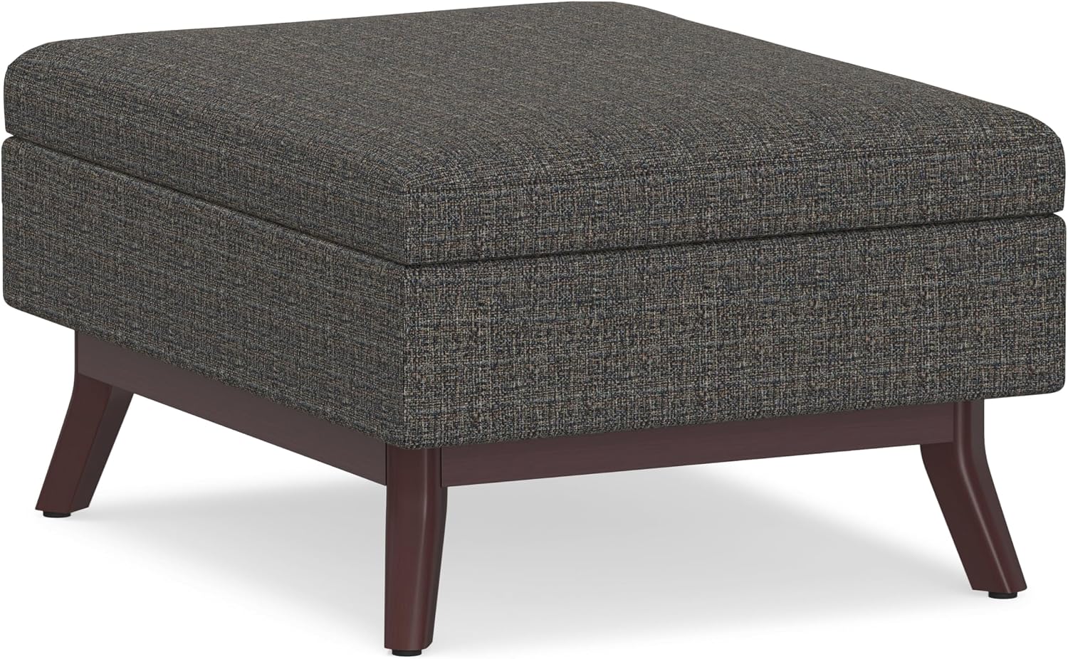 SIMPLIHOME Owen Coffee Table Storage Ottoman - 34' Wide x 19' High Upholstered Tweed Look Fabric Rectangular Lift-Top Ottoman in Ebony, Mid-Century Modern Bench for Living Room with Tapered Legs