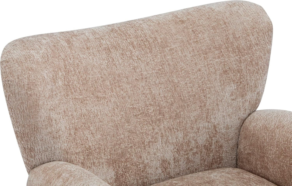 Christopher Knight Home Lindy Wingback Accent Chair, Upholstered Armchair with Rounded Wooden Legs, Curved Backrest Single Sofa, Soft Cushion Seating, Comfy Lounge Chair for Living Room, Beige Brown