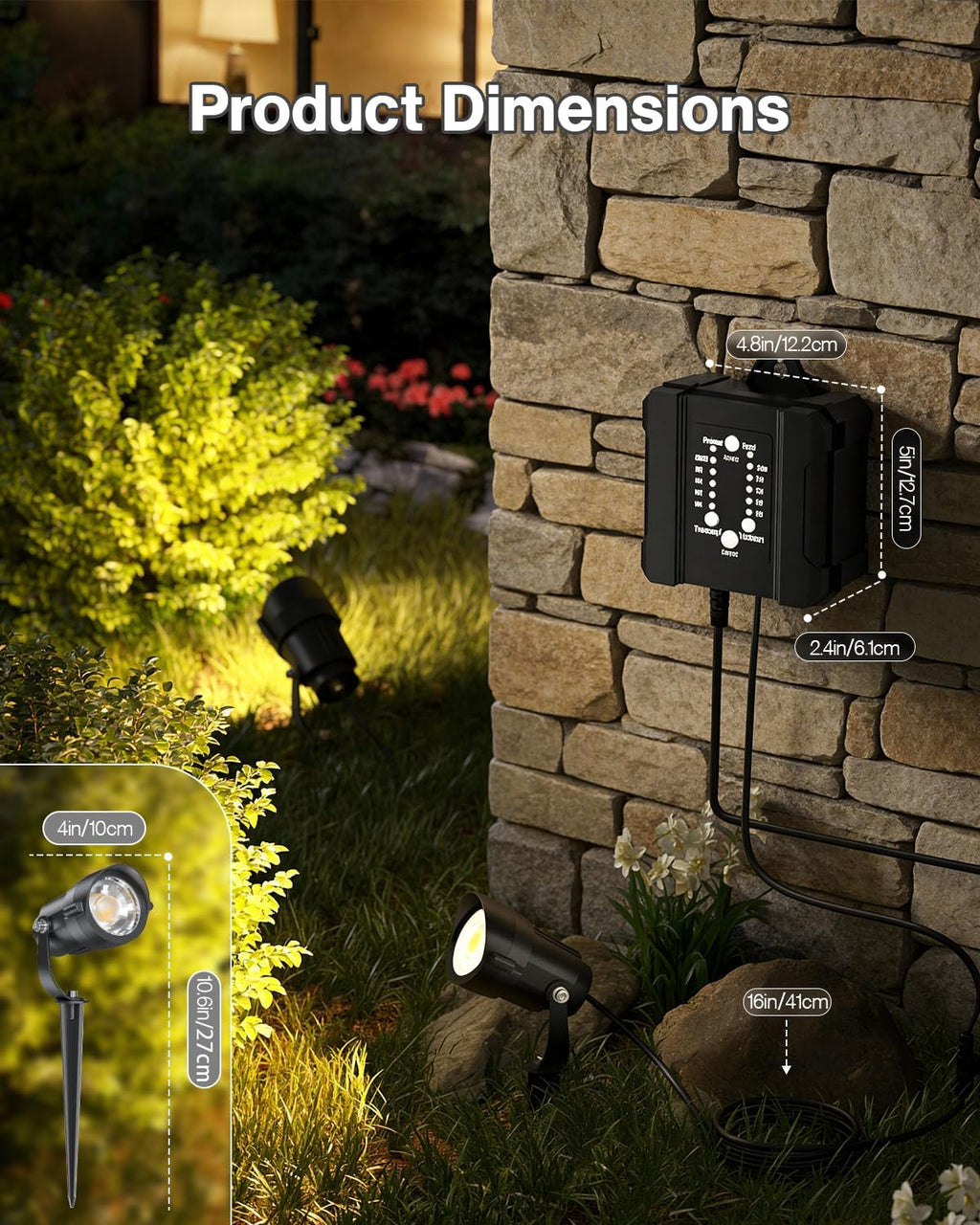 HIBOITEC Low Voltage Landscape Lighting 12W with Connectors 100W Transformer Photocell Sensor and Timer Spotlights Landscape Lights Kit IP65 Waterproof 2900K for House Yard Trees 8 Packs