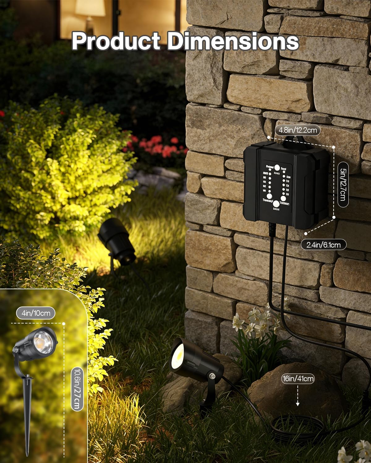 HIBOITEC Low Voltage Landscape Lighting 12W with Connectors 100W Transformer Photocell Sensor and Timer Spotlights Landscape Lights Kit IP65 Waterproof 2900K for House Yard Trees 8 Packs