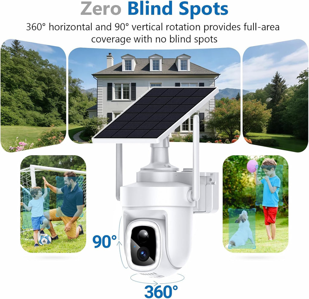 4K Security Cameras Wireless Outdoor with 360° Pan&Tilt,Auto Human Motion Tracking Cameras for Home Security,No Subscription,2.4G&5GHz WiFi Compatible,Color Night Vision,Solar Powered,2 Cam-Kit