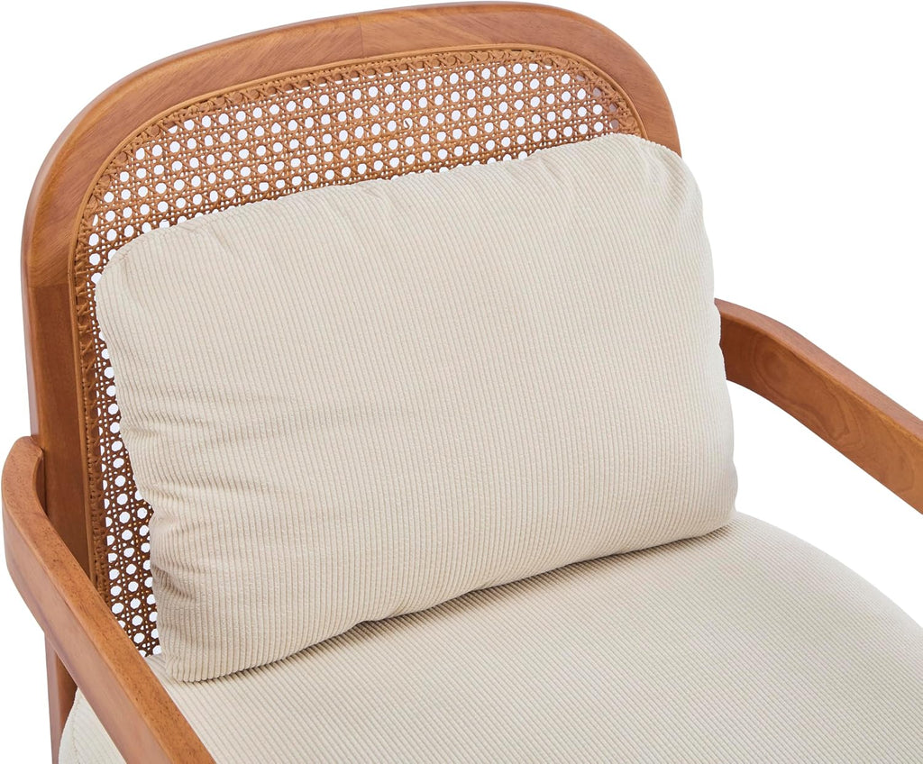 Christopher Knight Home Nadine Accent Chairs Set of 2, Wooden Club Chair, Rattan Open Back Armchair, Accent Reading Sofa Chair with Cushions, Club Chairs Set of 2 for Living Room Bedroom, Beige+Teak