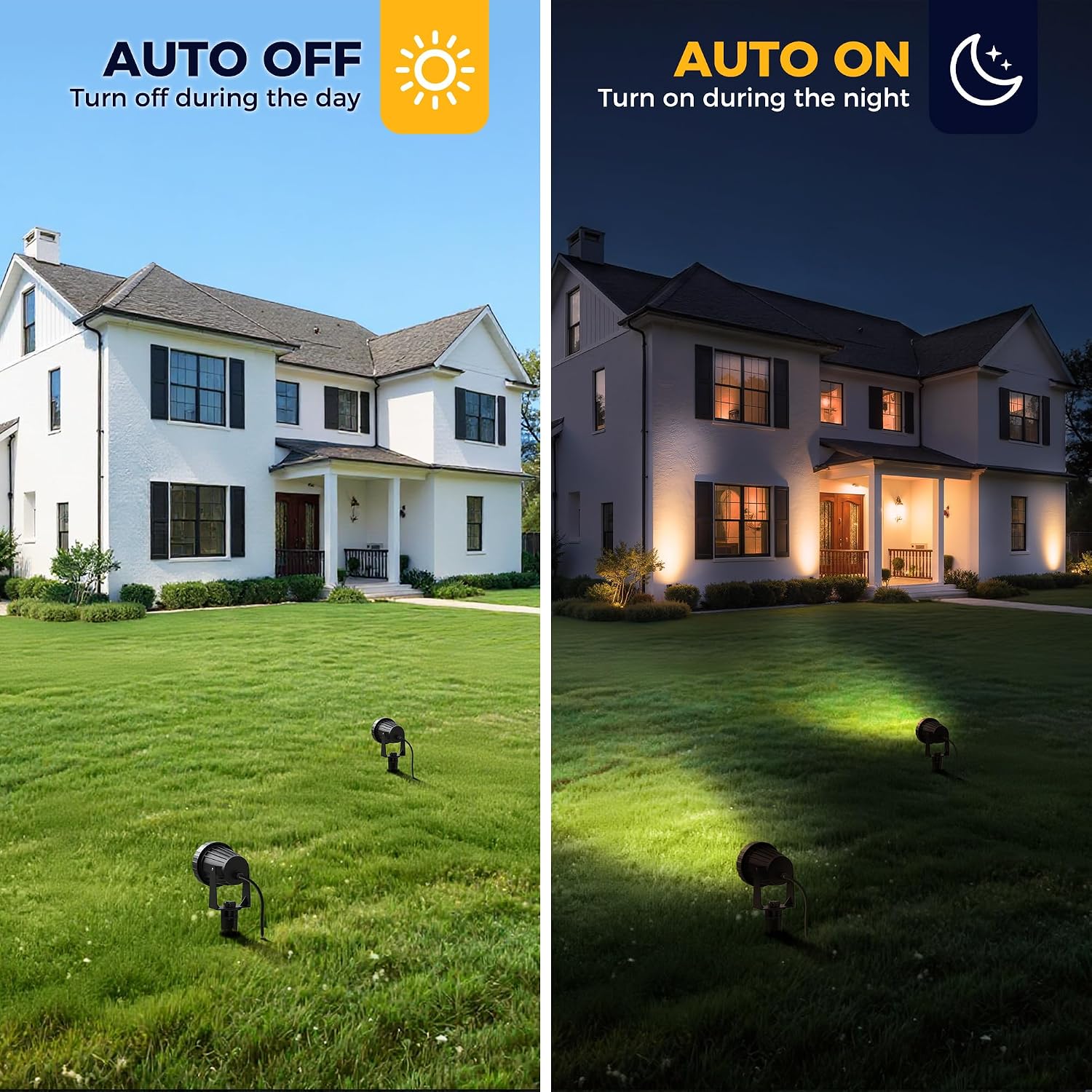 L LOHAS LED 5W Dusk to Dawn Outdoor Lighting, Auto On/Off 3000K Landscape Outdoor Spotlight, IP66 Waterproof Plug in Spot Lights for Yard, Garden, House, Pathway, Plant, UL Listed (10 Pack)