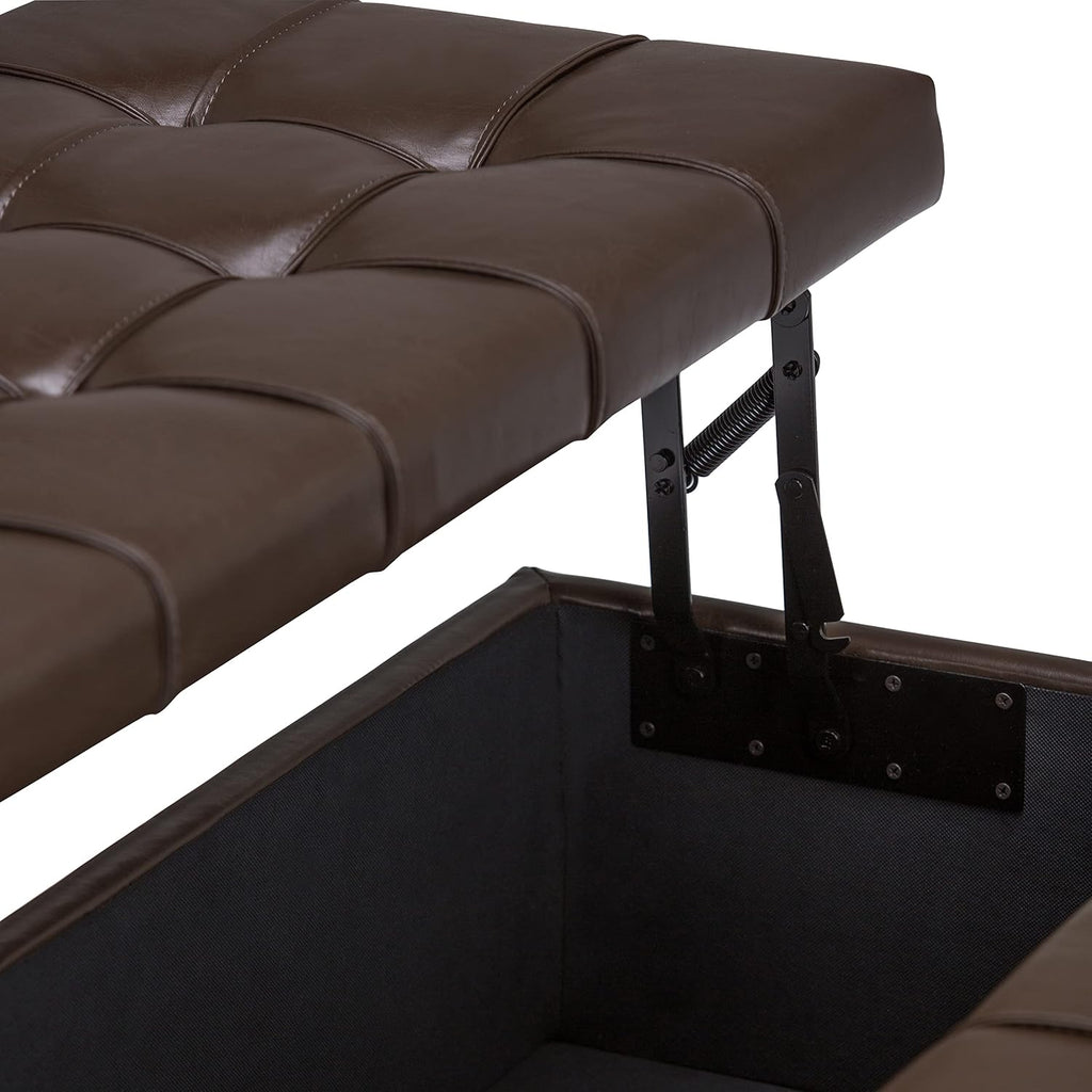 SIMPLIHOME Harrison Coffee Table Storage Ottoman - 36 inch Wide Upholstered Vegan Leather Square Lift-Top Ottoman in Chocolate Brown, Transitional Ottoman for Living Room with Hidden Storage
