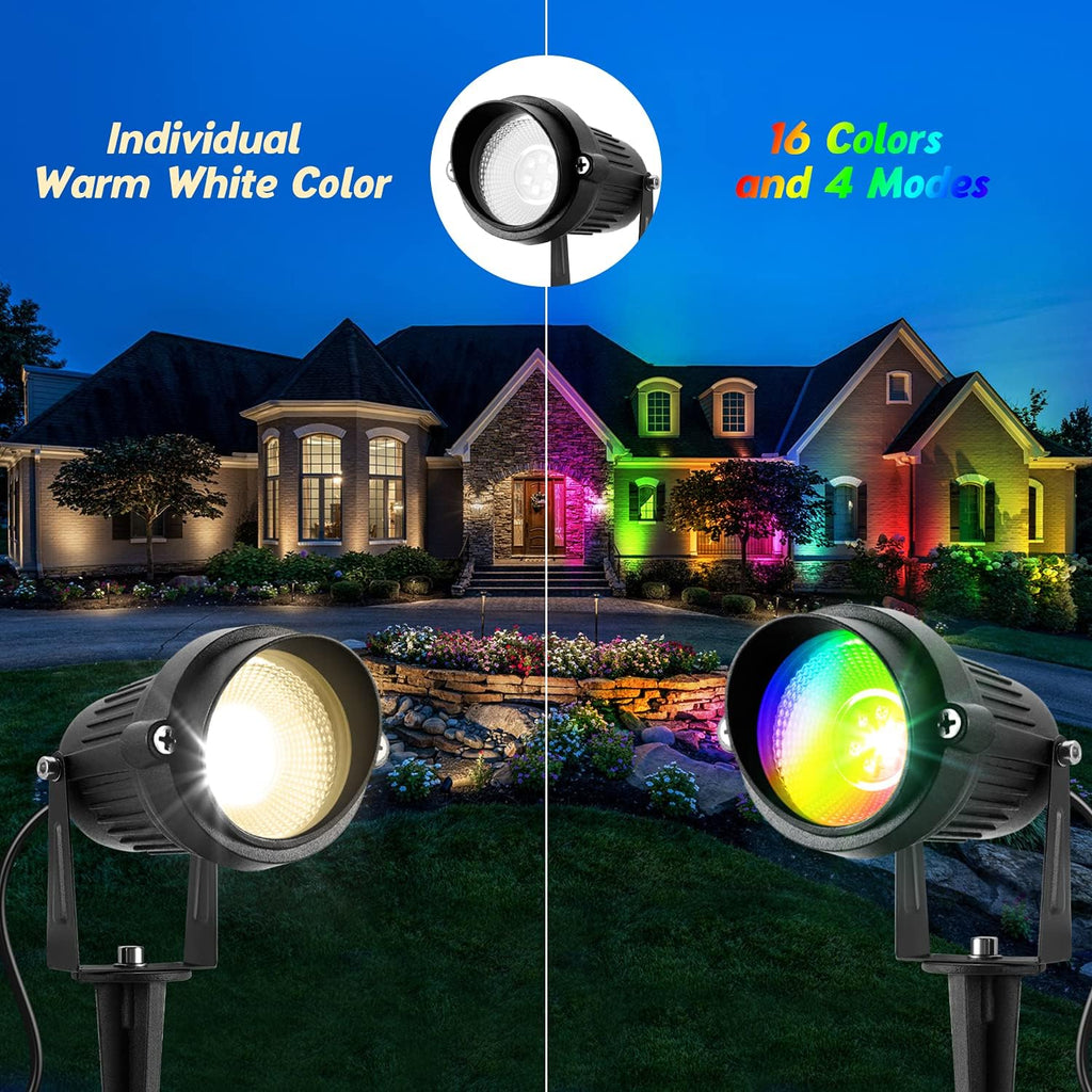 Christmas Spotlights Outdoor Low Voltage Landscape Lights RGB Color Changing LED Landscape Lighting Waterproof Garden Pathway Yad House LED Spot Lights Outdoor (14Pack with Connectors)