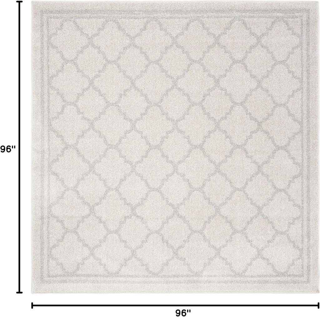 SAFAVIEH Amherst Collection Area Rug - 8' Square, Beige & Light Grey, Moroccan Trellis Design, Non-Shedding & Easy Care, Ideal for High Traffic Areas in Living Room, Bedroom (AMT422E)