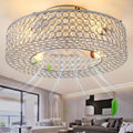 Modern Crystal Ceiling Fan with Light Remote Control, 19.6 Inch Enclosed Bedroom Fan with Lights, 6-Speed Quiet reversible motor, Flush Mount Fandelier for Low Ceiling, Living Room, Dining Room