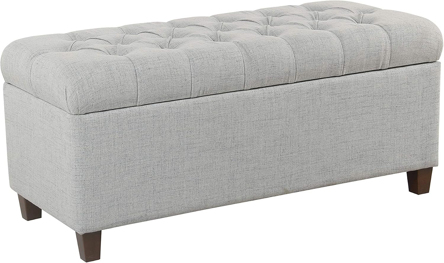 Homepop Home Decor Tufted Ainsley Button Storage Ottoman Bench with Hinged Lid Ottoman Bench with Storage for Living Room & Bedroom, Light Blue 18x40x18 Inches