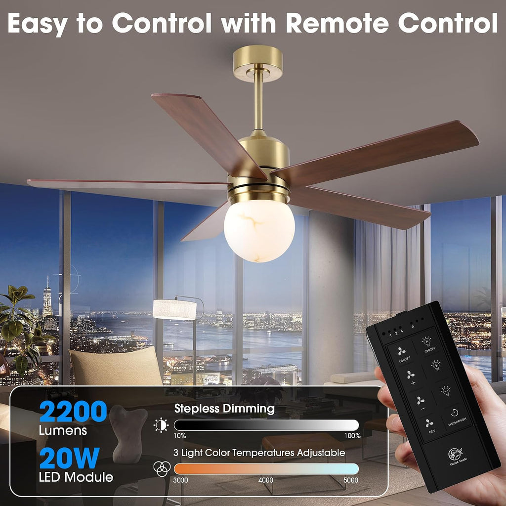 Gold Ceiling Fans with Lights and Remote, 52 Inch Rustic Ceiling Fan with Light for Bedroom, Chandelier Ceiling Fans for Living Room Indoor Outdoor, 6-Speed Reversible DC Motor, Dimmable LED 3CCT