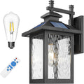 FEMILA Solar Outdoor Wall Lights Exterior, Modern Solar Lights for House | 16.7', 2700K bulb included, aluminum glass body, dusk to dawn, dimmable, up to 12h runtime, timer settings, industrial style