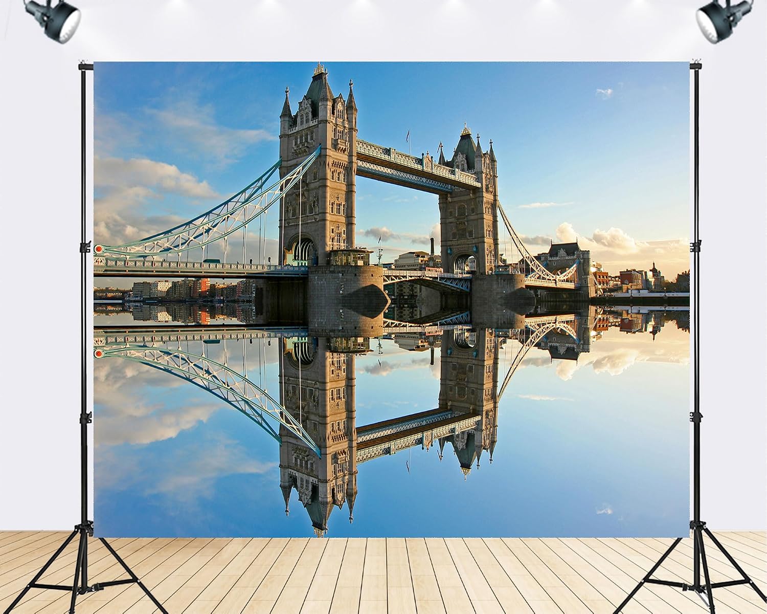 Trykid 20x10ft Tower Bridge Backdrop Iconic London Landmark Mirror Reflection Clear Blue Sky Photography Background City Shoots Tapestry Party Decoration Photo Studio Prop Fabric