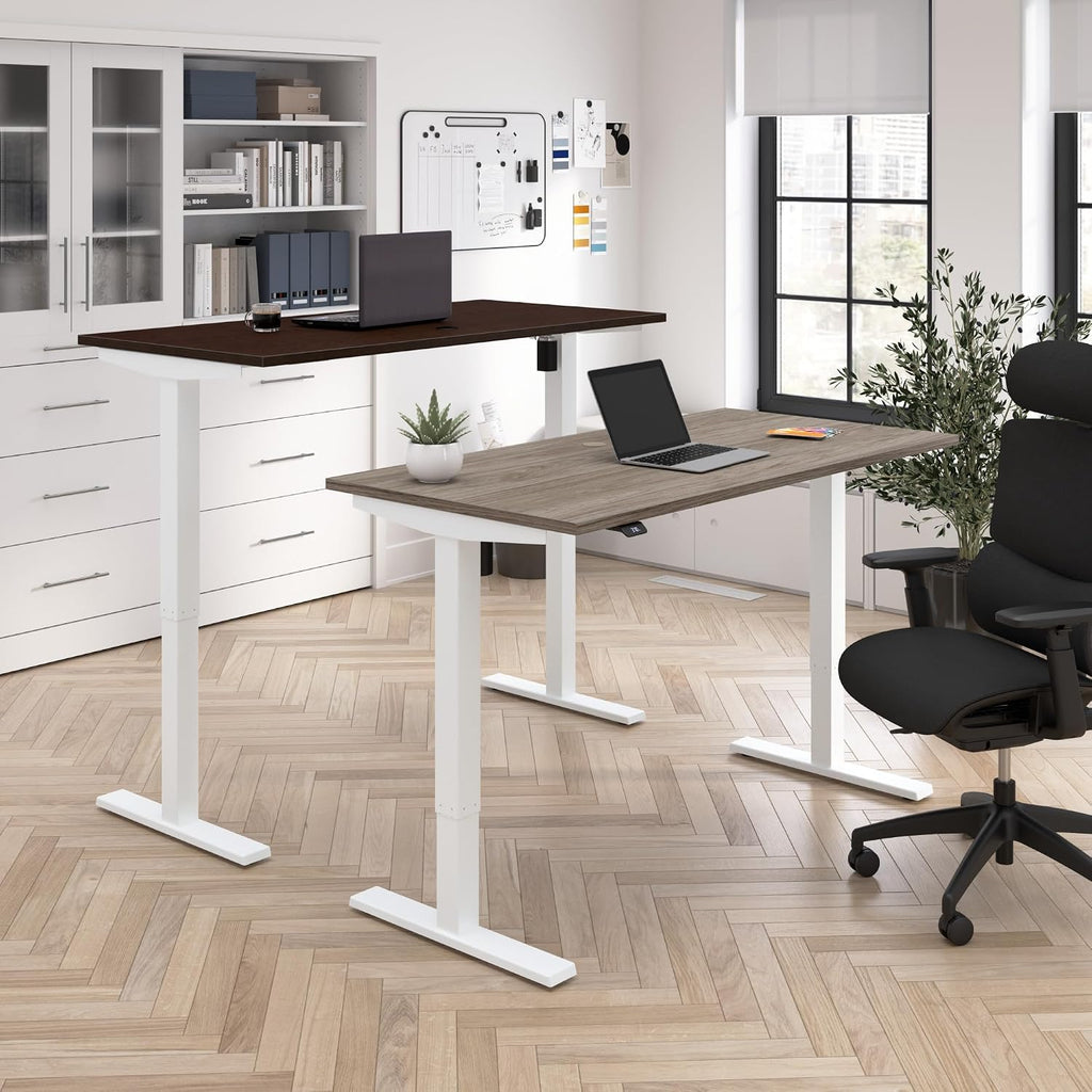Bush Business Furniture 48-inch Electric Height Adjustable Standing Desk, Ergonomic Sit-Stand Computer Table for Home and Professional Office, Move 40 Series, Mocha Cherry with White Base