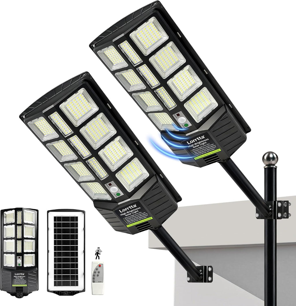Solar Lights Outdoor Waterproof, 22 Inch Solar Street Light with 380 Ultra Bright 5730 LED, Solar Dusk to Dawn Lights with Remote Control, IP65 Motion Lights for Outside, Parking Lot (2 Pack)