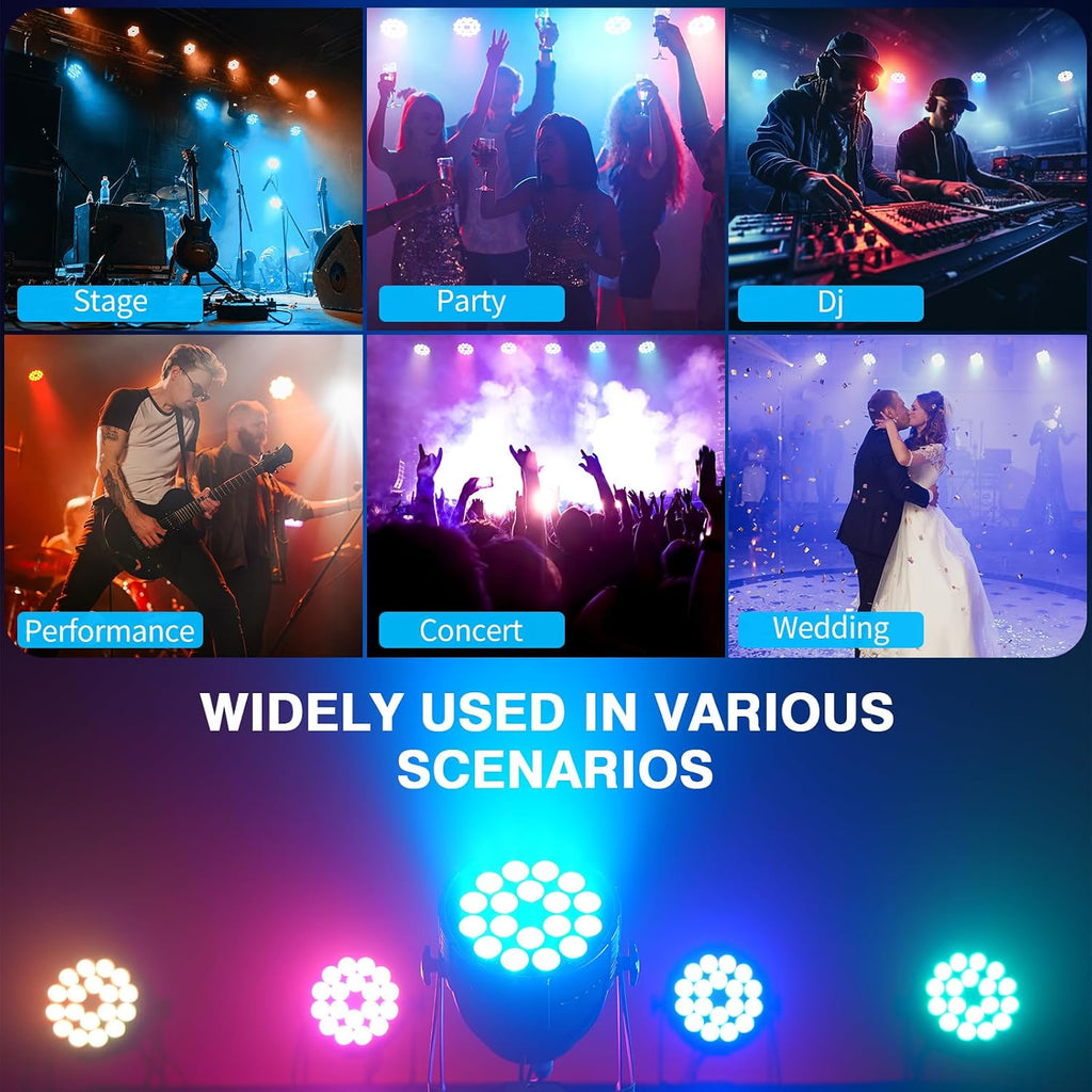 200 W Stage Par Lights, RGBL 4-in-1 LED Par Can Light with DMX512 Sound Activated Controlled Aluminum LED Uplights, Stage Lights for Parties DJ Wedding Festival Events Church Theater(2 Pack)