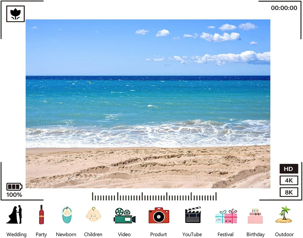Trykid 20x10ft Sunny Sandy Beach Backdrop Clear Blue Sky Turquoise Waves Soft Foam Photography Background Vacation Shoots Tapestry Party Decoration Photo Studio Prop Fabric