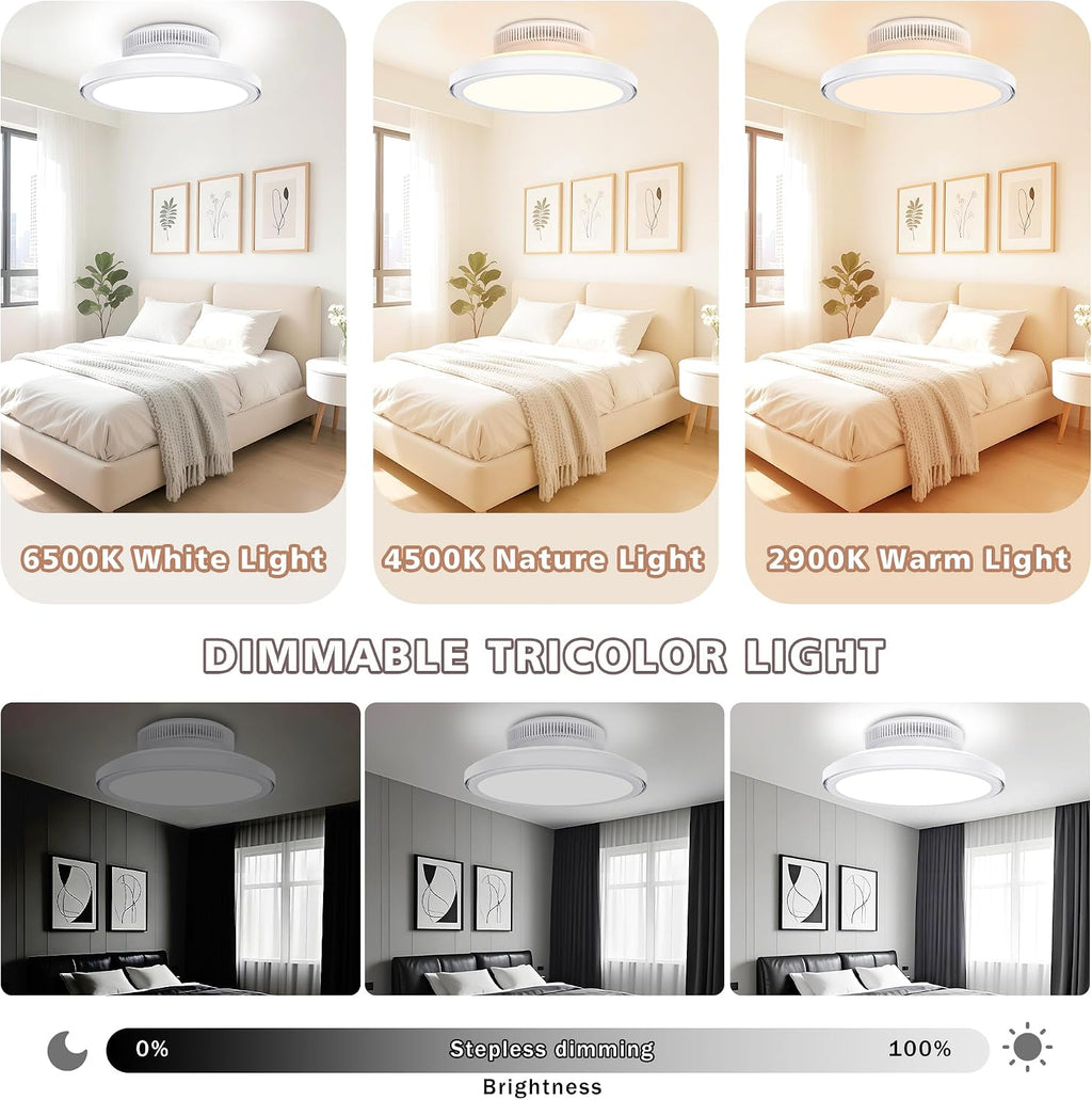 18' Bladeless Ceiling Fan, Low Profile Ceilings Fans with Light for Bedroom, Smart Ceiling Light Fixture with Remote/APP Control, Enclosed Led Flush Mount Ceiling Light 3 Dimmable,White