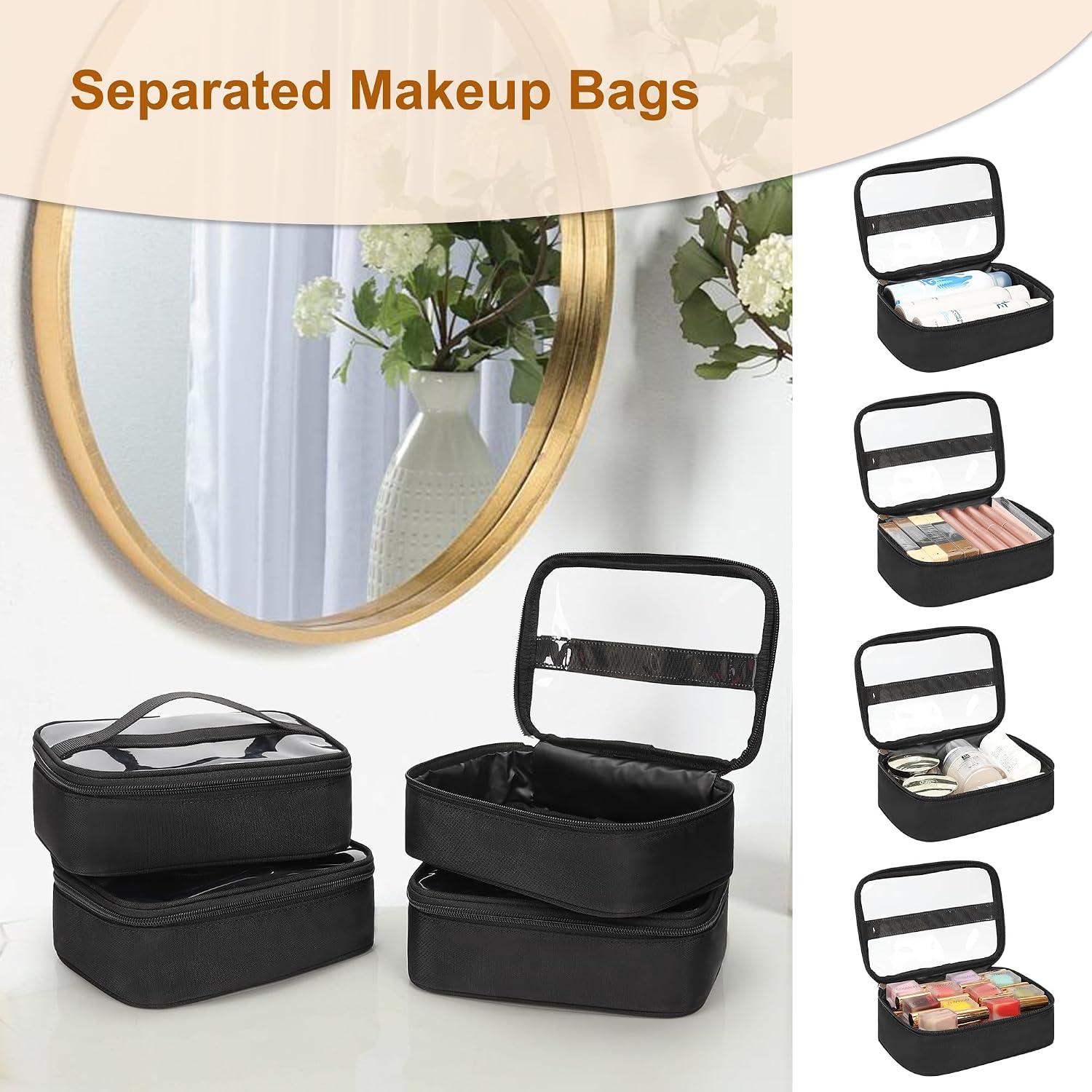 Relavel Rolling Makeup Case with 4 Small Makeup Bags, Large Make Up Travel Organizer with 2 big Wheels, Professional Lockable Makeup Artist Backpack with Adjustable Dividers for Daily Use - Black