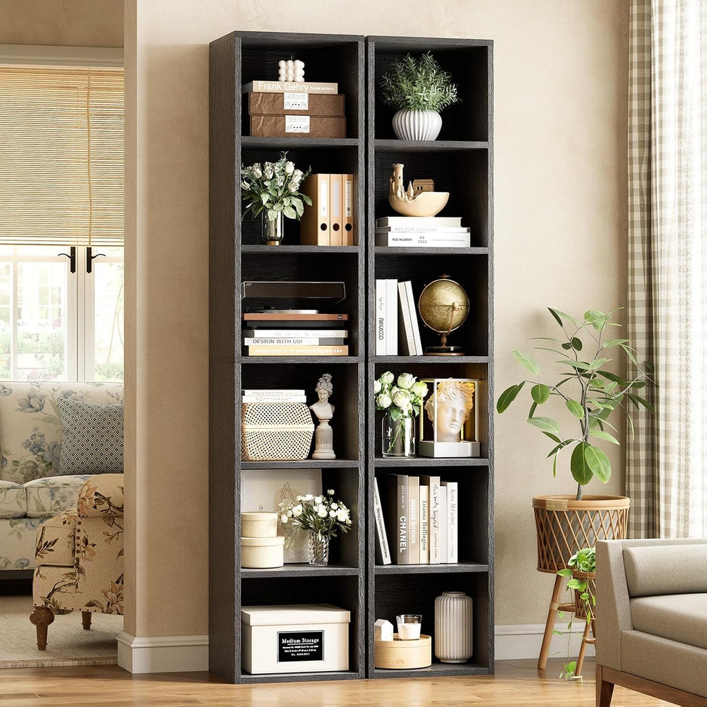 71.5' Tall Bookshelves and Bookcases Set of 2, 6 Tier Display Storage Shelves Home Decor Furniture for Home Office, Living Room, Bed Room (Black, 11.8' Narrow)