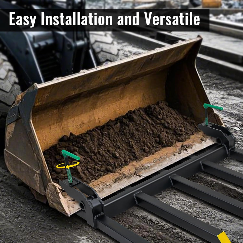 Clamp on Debris Forks Fits 48'' Bucket, 2500 lbs Heavy Duty Quick Attach Pallet Forks for Tractor Loader Skid Steer