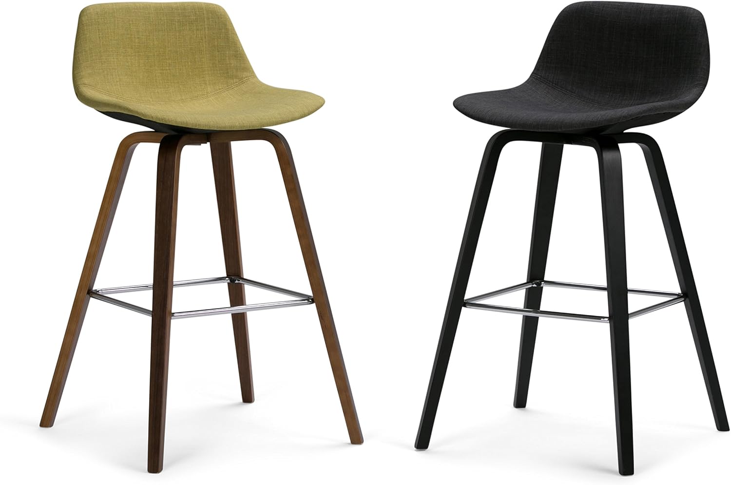 SIMPLIHOME Randolph Counter Stools (Set of 2) - 28 Inch Seat Height Upholstered Bentwood Bar Stools in Acid Green Linen Look Fabric, Mid Century Modern Seating with Curved Backrest and Footrest